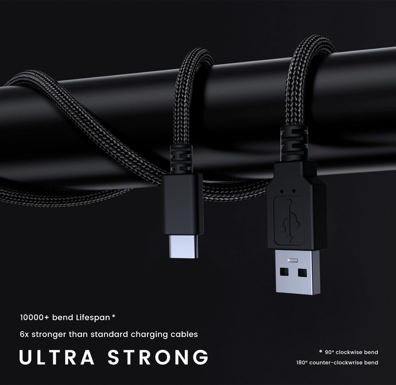 PWNAGE PWNAGE Ultra Custom Paracord USB C Cable for Gaming Keyboard and Mouse 1.8M USB-A to USB-C Black Flexible Double-Sleeved Cable - View 2 of 4