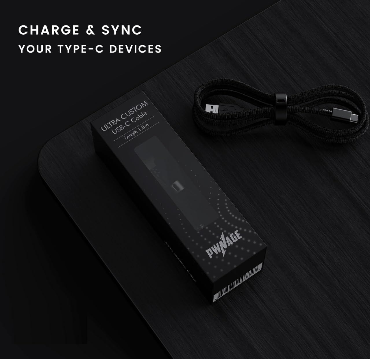 PWNAGE PWNAGE Ultra Custom Paracord USB C Cable for Gaming Keyboard and Mouse 1.8M USB-A to USB-C Black Flexible Double-Sleeved Cable - View 4 of 4