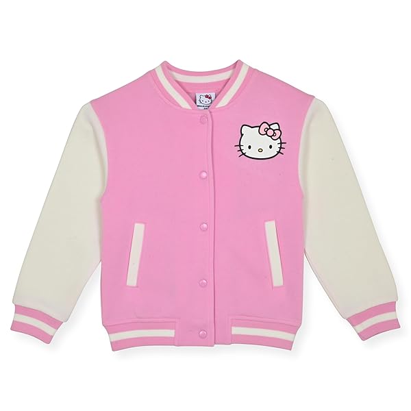 Hello Kitty Hello Kitty Girls Varsity Bomber Jacket - Bonbon Pink Letterman Style for Kids