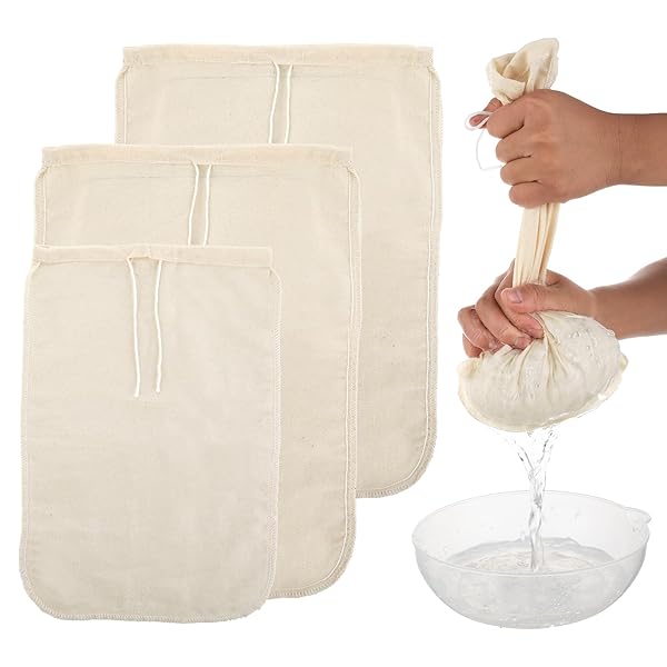 Gjinxi Gjinxi Nut Milk Cloth Strainer 3 Pcs Reusable Cotton Filter Bags for Almond Soy Oat Milk Tea Juices Cold Brew Coffee Cream Color