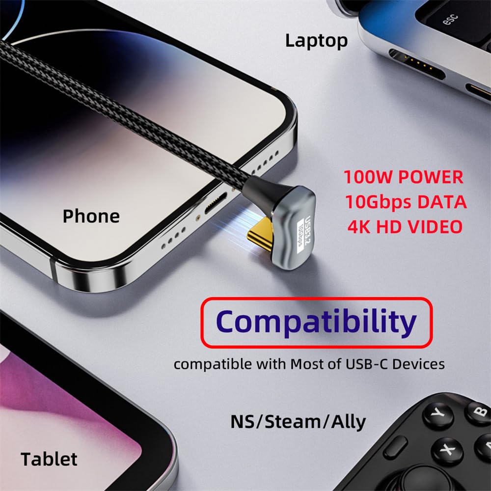 cablecc Cablecc 10Gbps 100W USB C to USB C Male Female Extension Data Cable 50CM U Shape Back Angled Sleeve - View 2 of 8