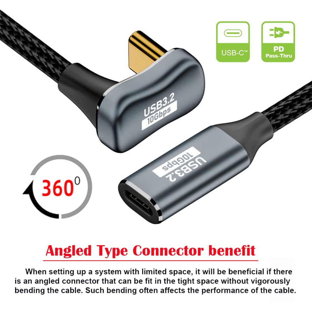 cablecc Cablecc 10Gbps 100W USB C to USB C Male Female Extension Data Cable 50CM U Shape Back Angled Sleeve - View 4 of 8
