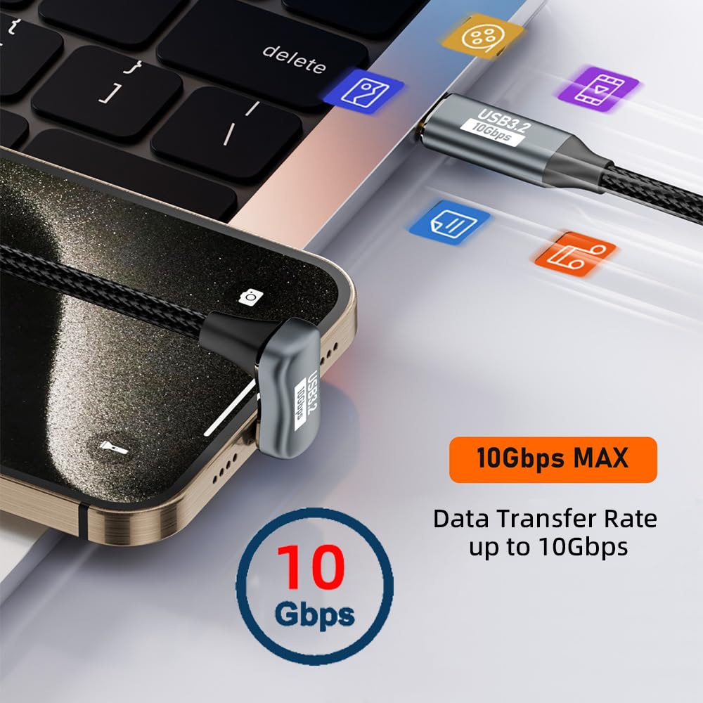 cablecc Cablecc 10Gbps 100W USB C to USB C Male Female Extension Data Cable 50CM U Shape Back Angled Sleeve - View 7 of 8