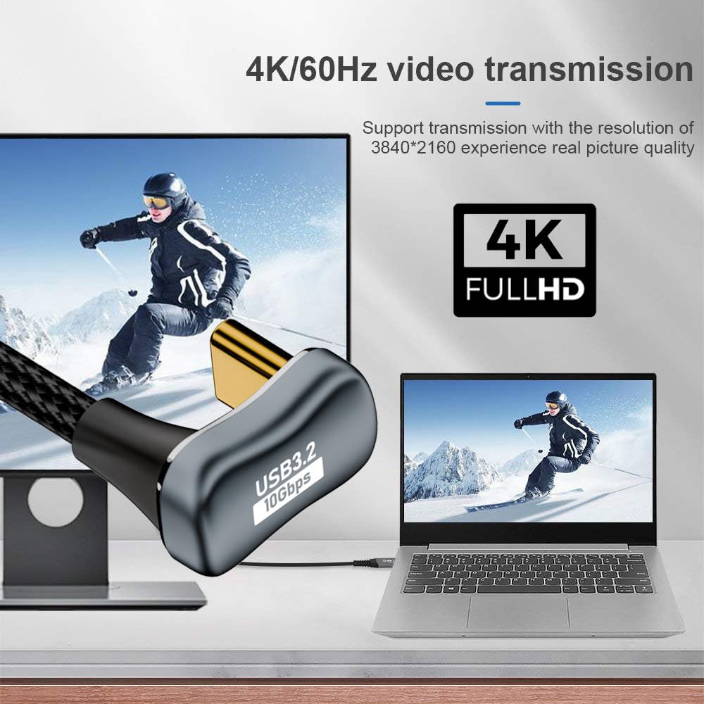 cablecc Cablecc 10Gbps 100W USB C to USB C Male Female Extension Data Cable 50CM U Shape Back Angled Sleeve - View 8 of 8