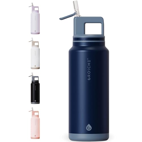 GROSCHE GROSCHE Alpine Flip n Sip 40 oz Insulated Water Bottle Stainless Steel Leakproof Flask with Straw Ideal for Gym Travel Outdoor Use Mountain Blue