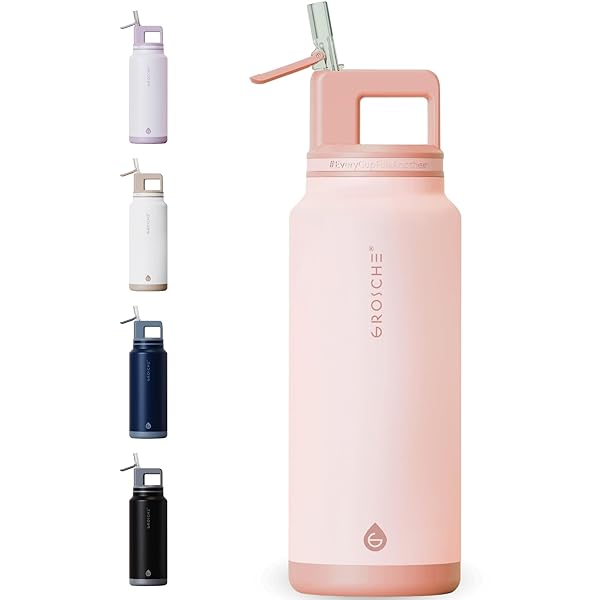 GROSCHE GROSCHE Alpine Flip n Sip 40 oz Insulated Water Bottle Stainless Steel Leakproof Flask with Straw for Gym Travel Outdoor Use Rose Pink