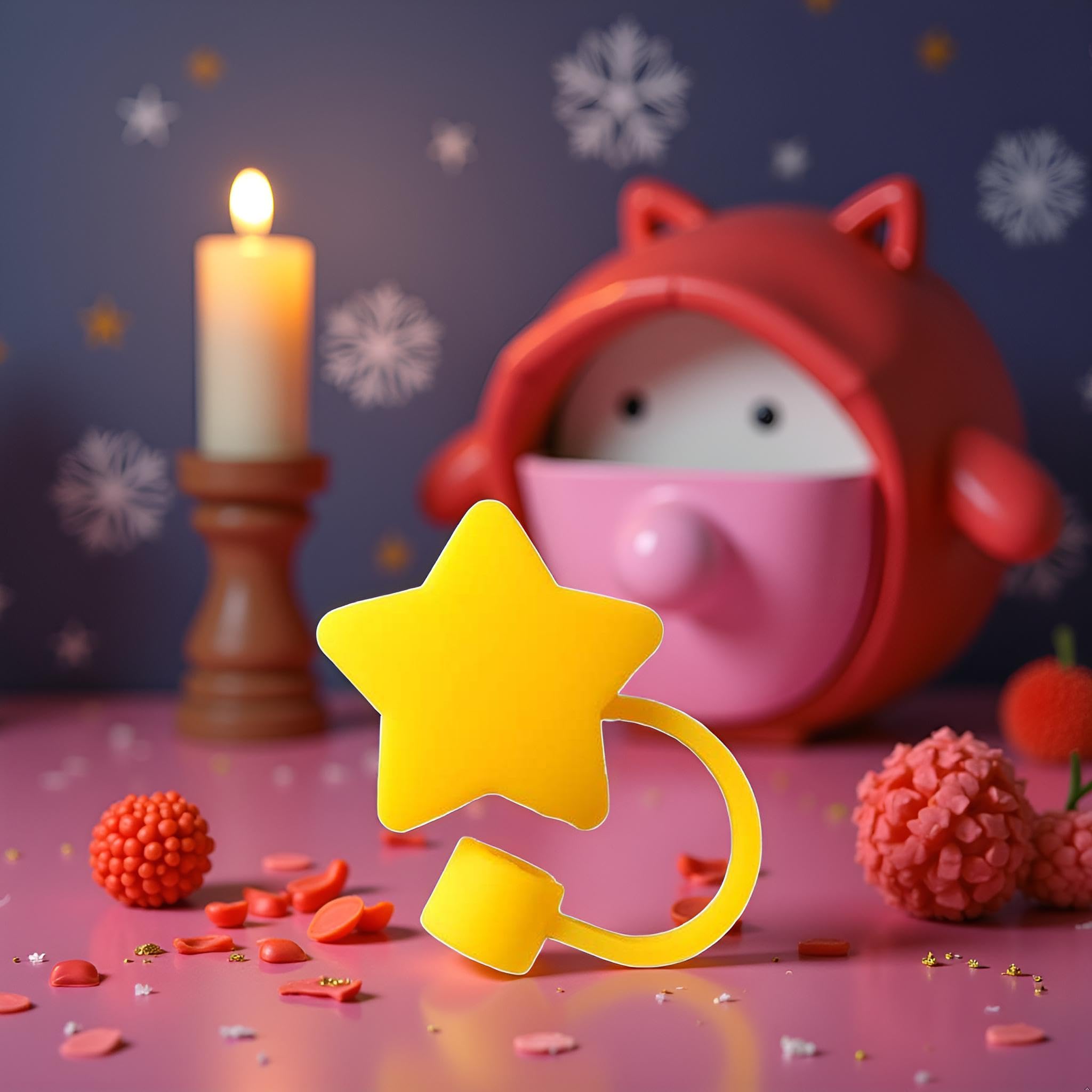 Jinshining Yellow Star Silicone Straw Cover for Stanley 40 and 30 Oz Cup Cute Topper Accessories for Tumblers Reusable Straw Cap Stopper DM300 - View 3 of 7