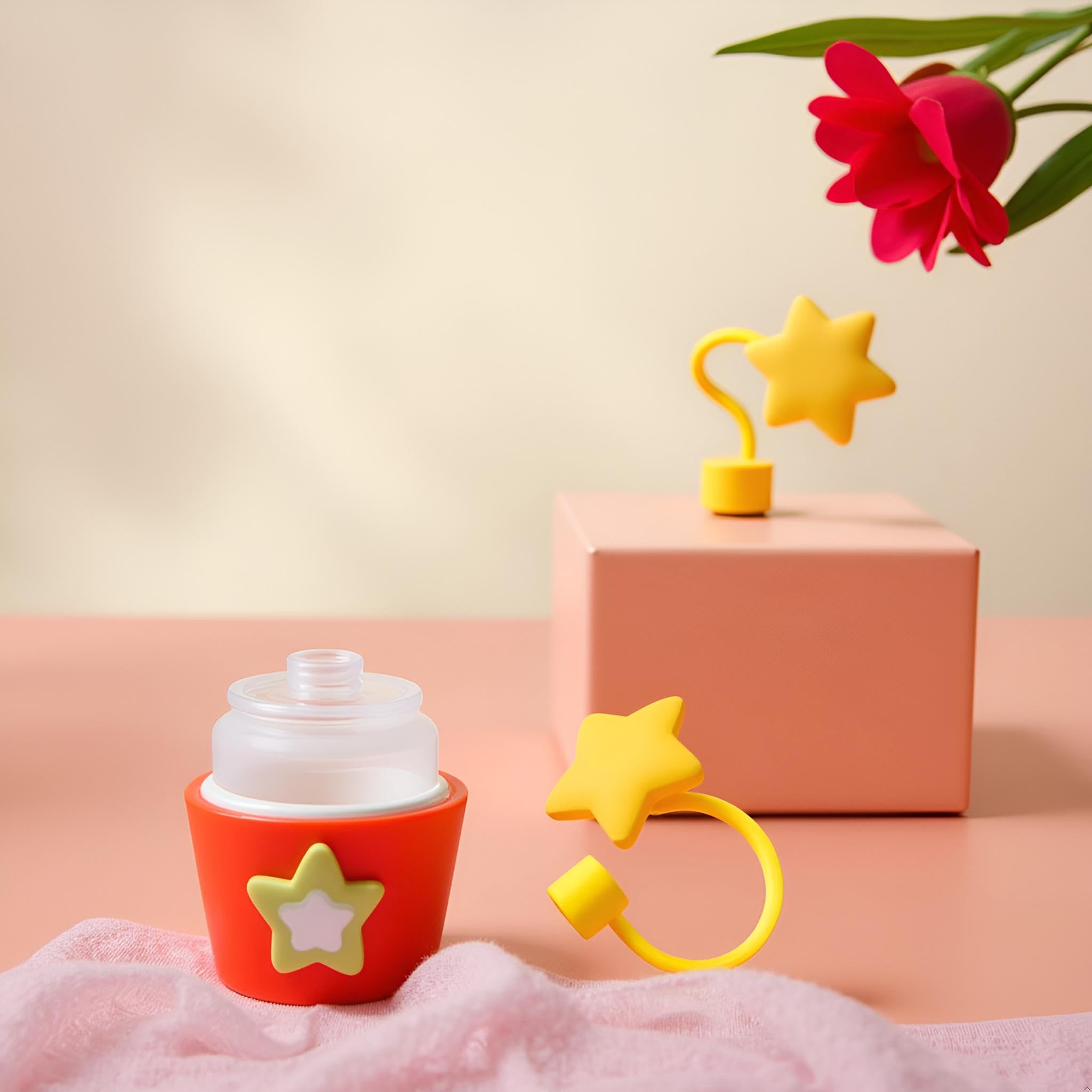 Jinshining Yellow Star Silicone Straw Cover for Stanley 40 and 30 Oz Cup Cute Topper Accessories for Tumblers Reusable Straw Cap Stopper DM300 - View 6 of 7