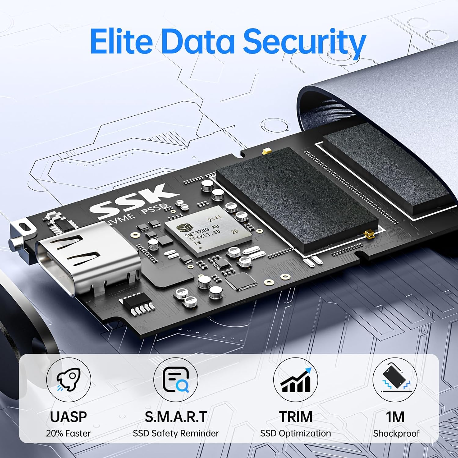 SSK SSK Portable SSD 500GB High Speed External Solid State Drive USB 3.2 Gen2X2 Compatible with iPhone 15 MacBook Pro and Laptops - View 3 of 7