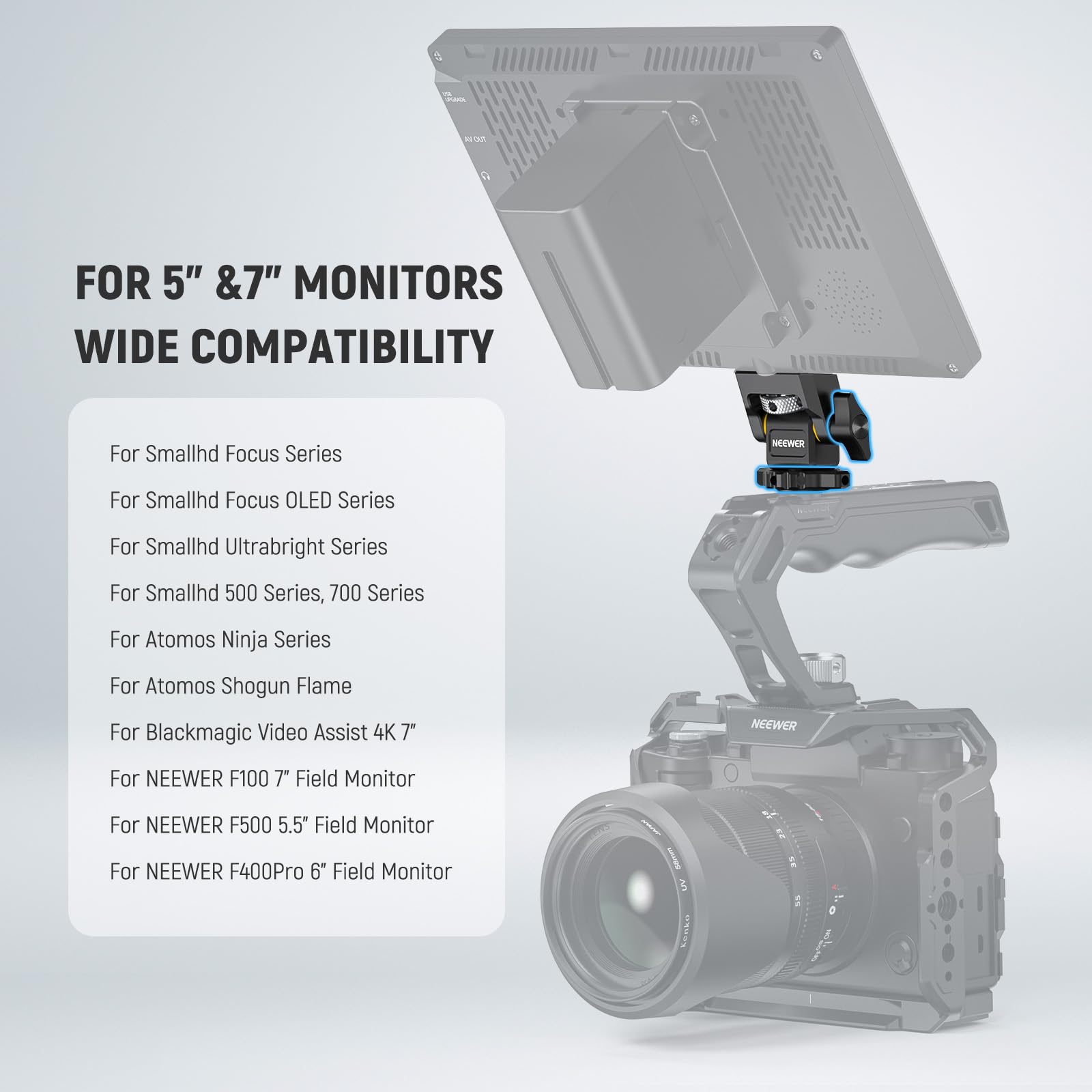 NEEWER NEEWER Camera Monitor Mount 2 Pack with Cold Shoe Anti Twist Screw for 5 and 7 Inch Monitors Compatible with Atomos Ninja V and SmallRig - View 7 of 8