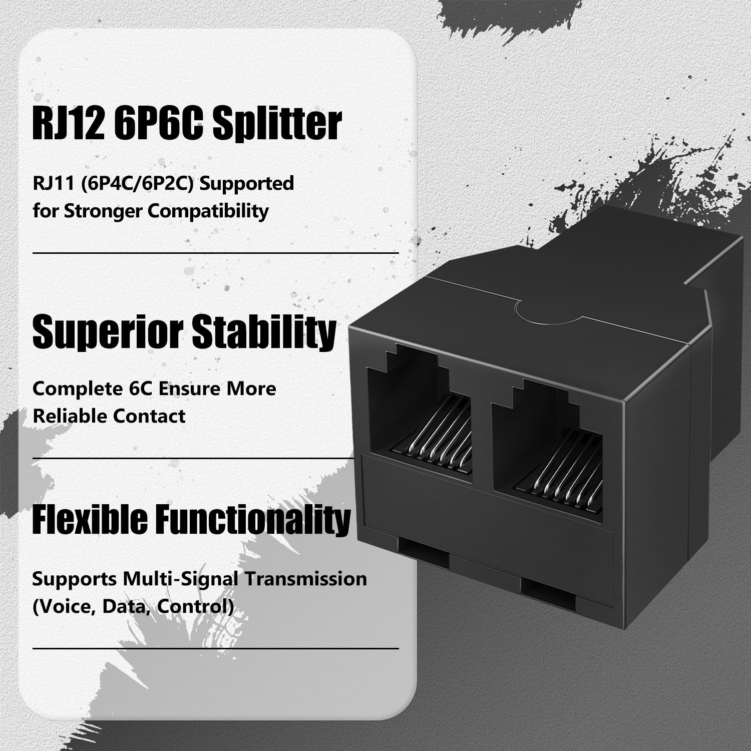 Uvital Uvital RJ12 6P6C Telephone Line Splitters 30 Pack Black Phone Jack Connector and Separator - View 2 of 7