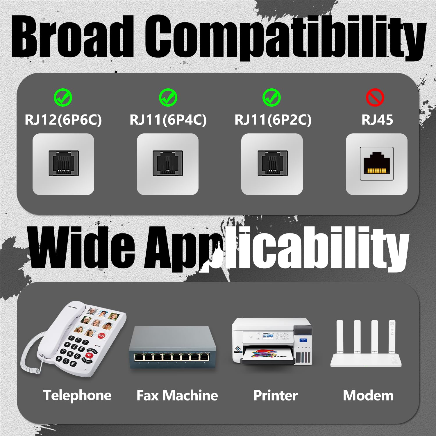 Uvital Uvital RJ12 6P6C Telephone Line Splitters 30 Pack Black Phone Jack Connector and Separator - View 6 of 7