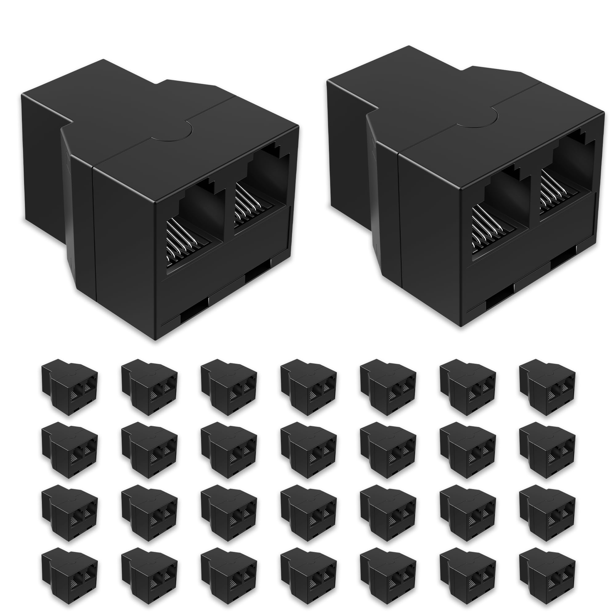 Uvital RJ12 6P6C Telephone Line Splitters 30 Pack Black Phone Jack Connector and Separator