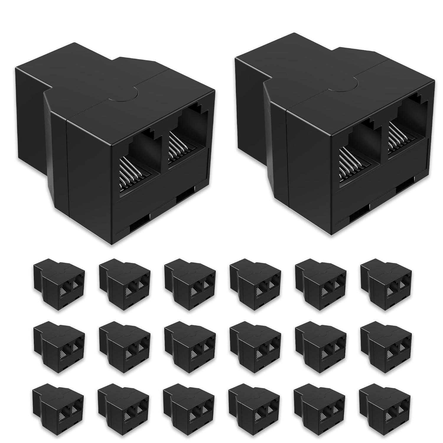 Uvital RJ12 6P6C Telephone Line Splitters 3 Female Phone Jack Connector and Separator Black 20 Pack