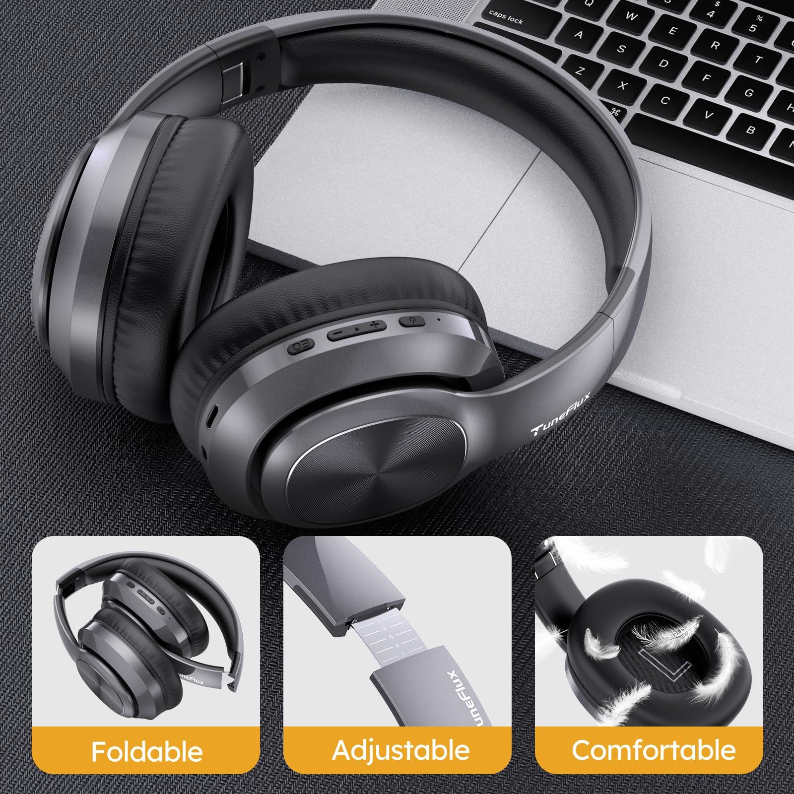 TuneFlux TuneFlux Wireless Bluetooth Headphones Over Ear with 80H Playtime and HiFi Stereo Sound for Smartphone and PC - View 7 of 7
