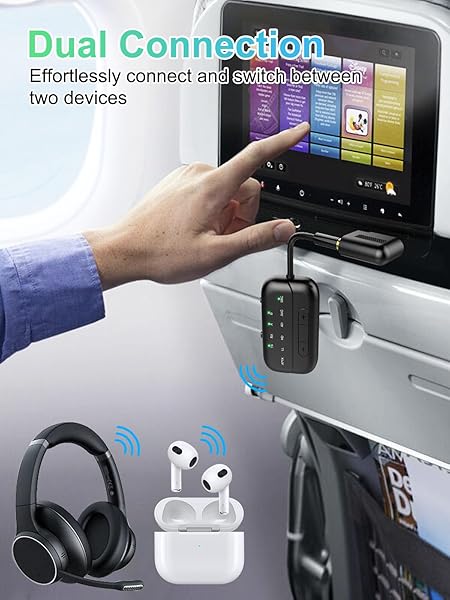 Beeitzie Beeitzie 2025 Upgraded Pro Bluetooth 5.4 Transmitter Receiver 2-in-1 Wireless Adapter for Airplane TV PC Gym Switch Supports 2 AirPods Headphones - View 5 of 11