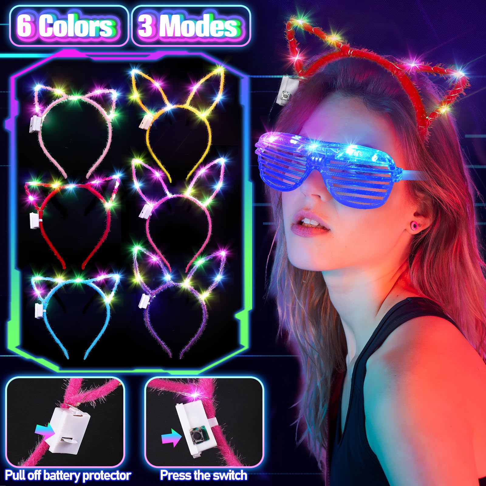 TSDATOWR 150PCS Glow in the Dark Party Supplies for Kids and Adults with Light Up Glasses Headbands Rings and Glow Sticks Bulk Party Pack - View 5 of 7