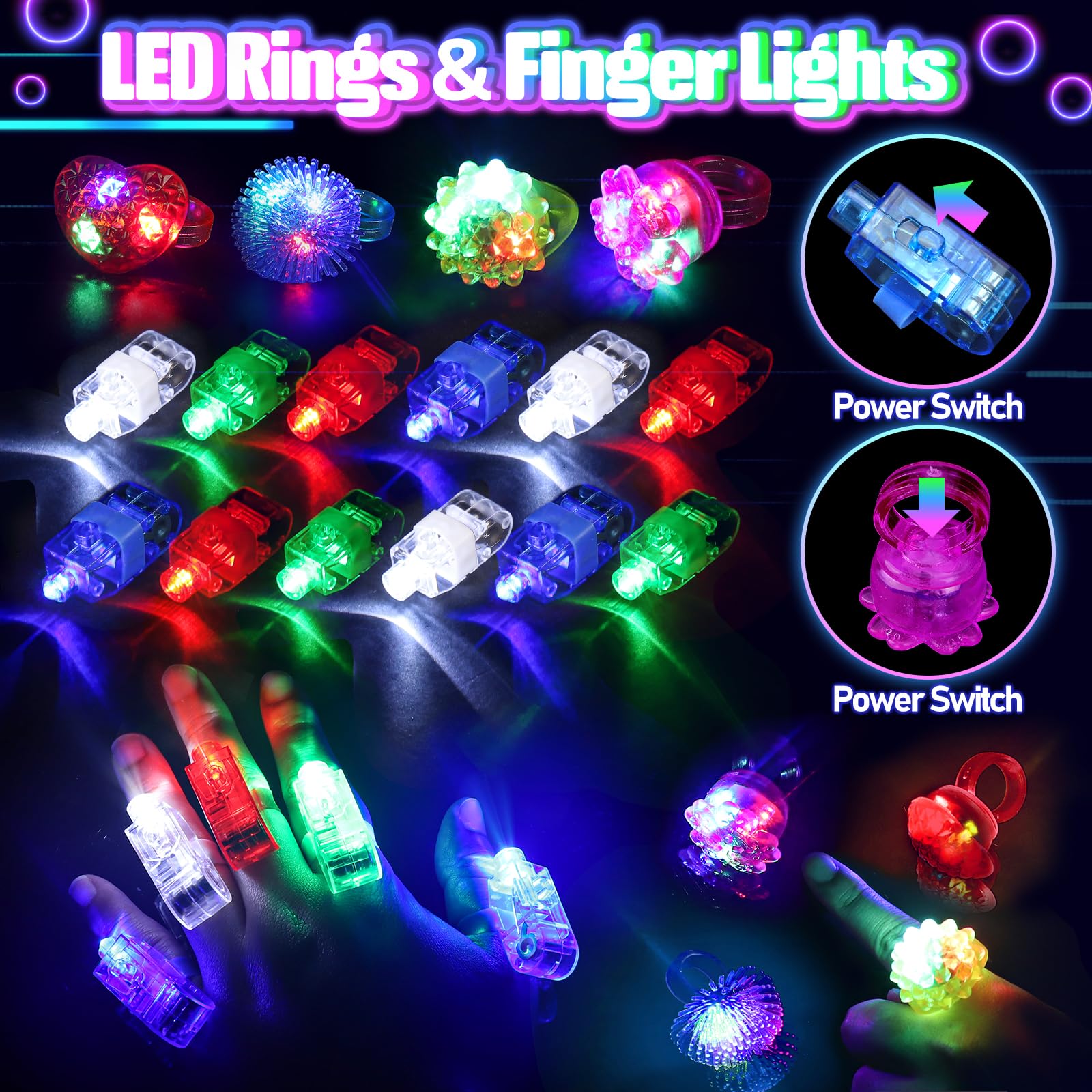 TSDATOWR 150PCS Glow in the Dark Party Supplies for Kids and Adults with Light Up Glasses Headbands Rings and Glow Sticks Bulk Party Pack - View 6 of 7