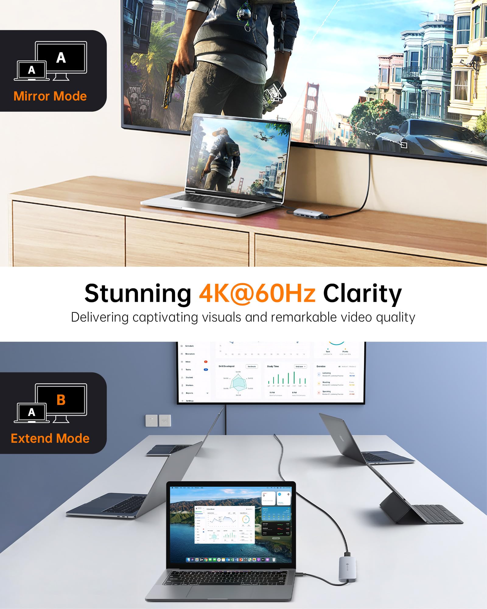 NOVOO USB C Hub 9 in 1 Multiport Adapter with 4K HDMI 5 USB Ports 100W PD SD TF for MacBook Pro Air HP DELL Lenovo ASUS Laptops NOVOO - View 5 of 8