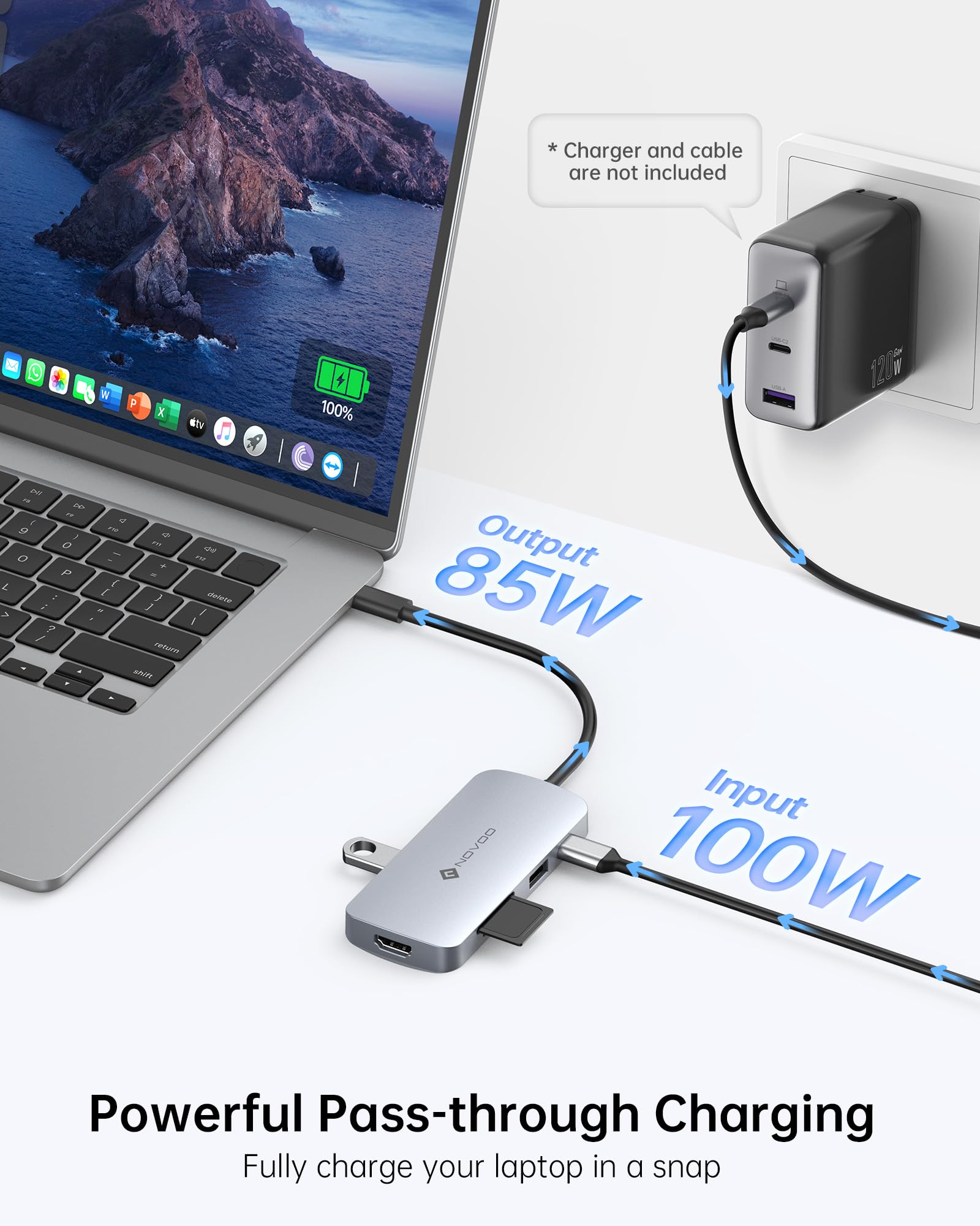 NOVOO USB C Hub 9 in 1 Multiport Adapter with 4K HDMI 5 USB Ports 100W PD SD TF for MacBook Pro Air HP DELL Lenovo ASUS Laptops NOVOO - View 6 of 8