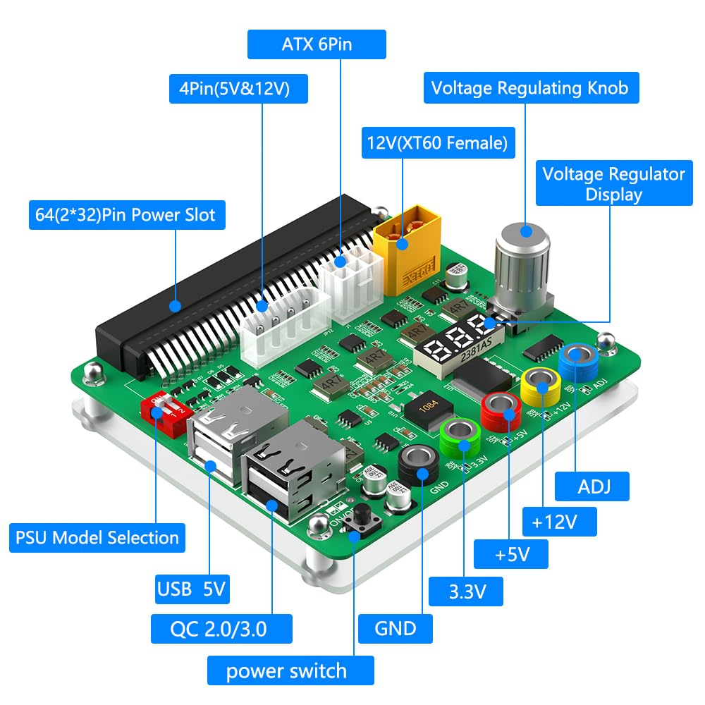 Mustpoint Mustpoint Power Supply Breakout Board Adjustable Voltage Knob 3.3V 5V 12V USB 2.0 QC 2.0 3.0 for HP Delta FUJITSU LITEON - View 3 of 8