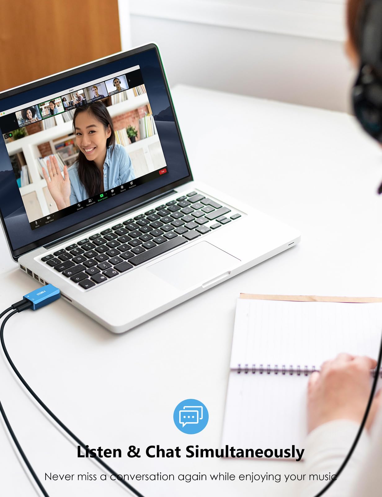 MillSO MillSO External USB Sound Card Portable USB to 3.5mm Audio Jack Adapter for PC Recording Training Streaming Podcasting Blue - View 7 of 9