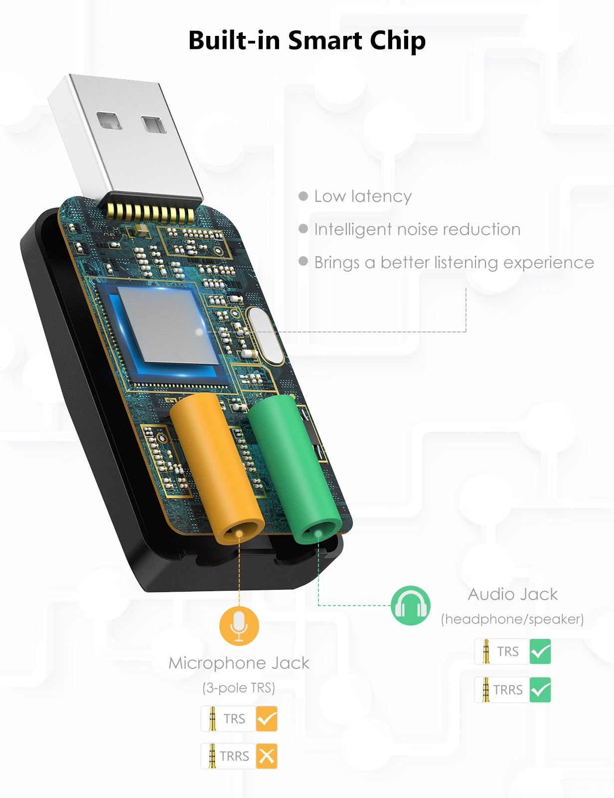 MillSO MillSO USB to 3.5mm Audio Jack Adapter with Internal Recording Portable Sound Card for PC Streaming Podcasting Black - View 5 of 9