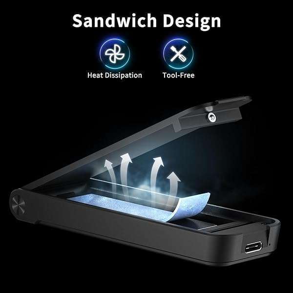 FIDECO FIDECO M.2 NVMe SSD Enclosure, USB 3.2 Gen 2 to M.2 NVMe Enclosure, PCIe NVMe Adapter for M &amp; M+B Key, Sandwich Style Design, Tool-Free Installation, Support UASP and TRIM - View 5 of 11