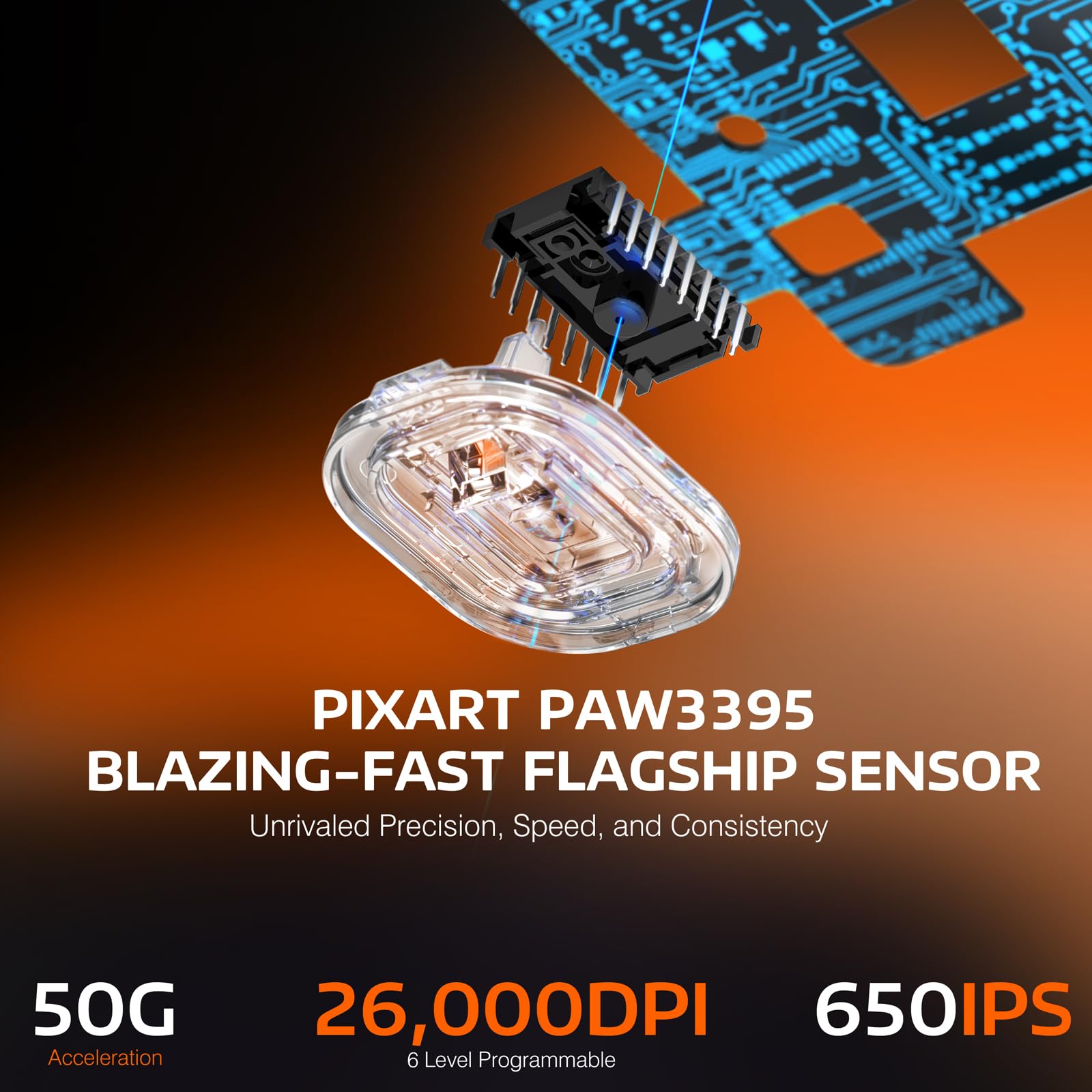 ATTACK SHARK ATTACK SHARK X3 Lightweight Wireless Gaming Mouse Tri-Mode 2.4G USB-C Bluetooth 26K DPI PAW3395 Optical Sensor Kailh GM8.0 Switch Orange - View 5 of 9