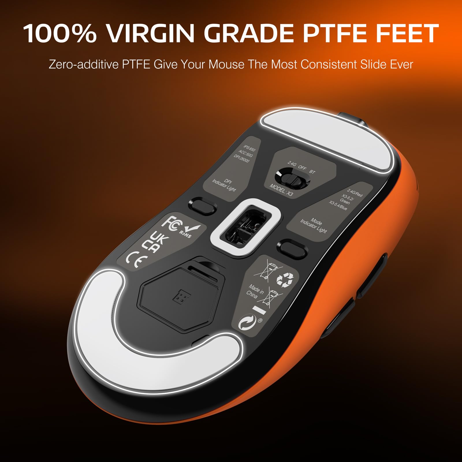 ATTACK SHARK ATTACK SHARK X3 Lightweight Wireless Gaming Mouse Tri-Mode 2.4G USB-C Bluetooth 26K DPI PAW3395 Optical Sensor Kailh GM8.0 Switch Orange - View 7 of 9