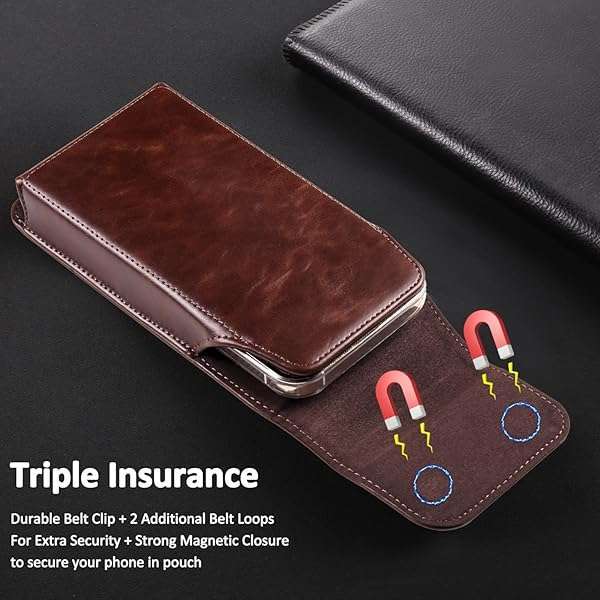 INGIDO INGIDO Premium Leather Holster for iPhone 16/15/14/13 Pro Max & Plus - Stylish Belt Clip Case in Coffee Color - View 6 of 9