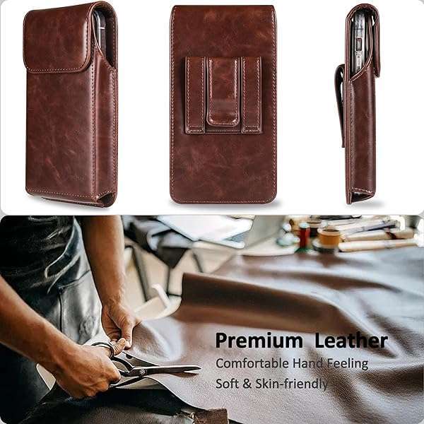 INGIDO INGIDO Premium Leather Holster for iPhone 16/15/14/13 Pro Max & Plus - Stylish Belt Clip Case in Coffee Color - View 8 of 9