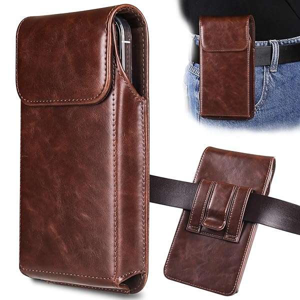 INGIDO INGIDO Premium Leather Holster for iPhone 16/15/14/13 Pro Max & Plus - Stylish Belt Clip Case in Coffee Color