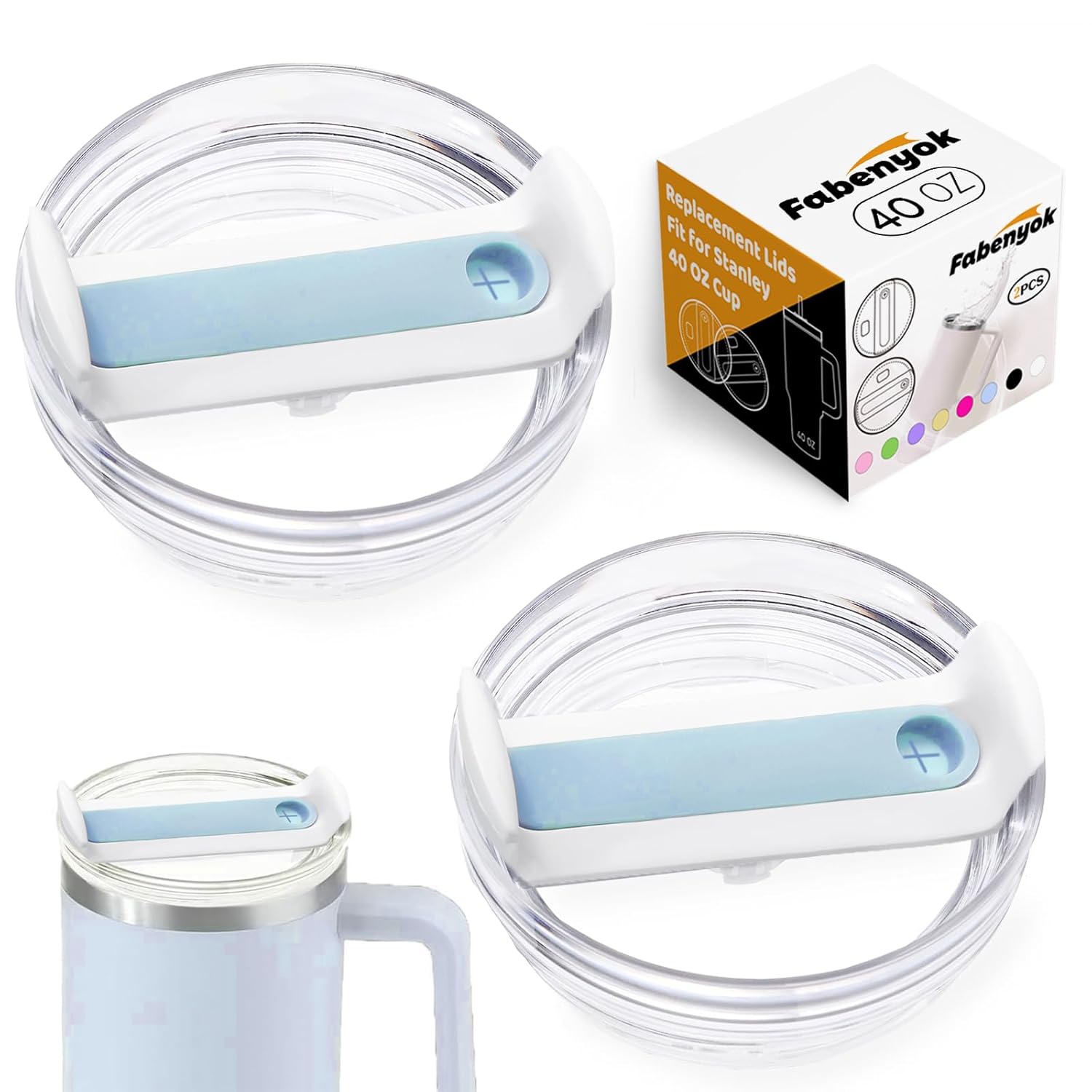 Fabenyok 40 OZ Tumbler Lid Replacement for Stanley Cup 2 Pack Clear Spill Proof Covers for Travel Tumbler Accessories
