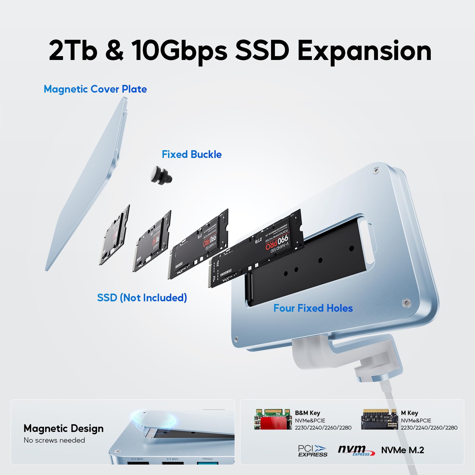 PULWTOP PULWTOP USB C Hub for iMac 10Gbps NVMe SATA SSD USB A/C 2USB A 2.0 SD TF for 24 inch iMac and Studio Display 2 Blue - View 3 of 9