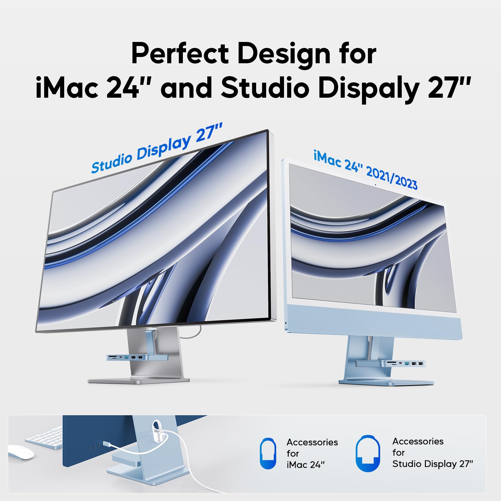 PULWTOP PULWTOP USB C Hub for iMac 10Gbps NVMe SATA SSD USB A/C 2USB A 2.0 SD TF for 24 inch iMac and Studio Display 2 Blue - View 5 of 9