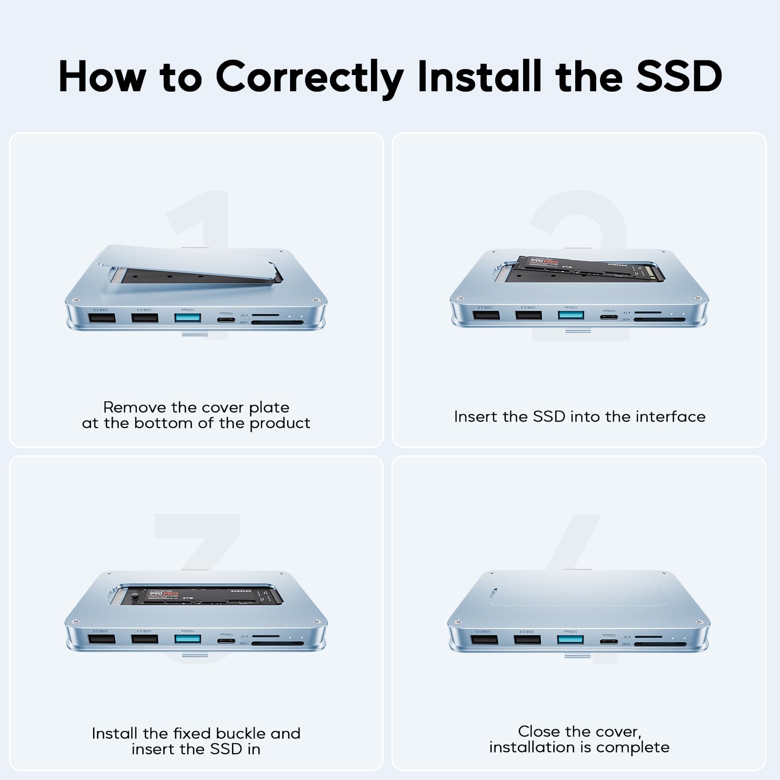 PULWTOP PULWTOP USB C Hub for iMac 10Gbps NVMe SATA SSD USB A/C 2USB A 2.0 SD TF for 24 inch iMac and Studio Display 2 Blue - View 8 of 9