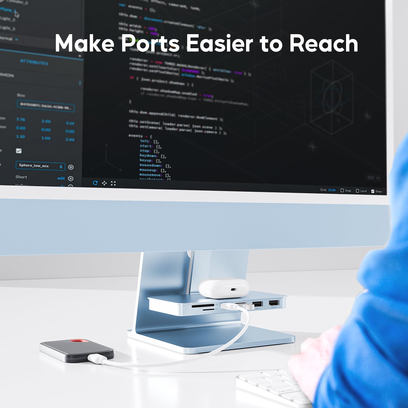 PULWTOP PULWTOP USB C Hub for iMac 10Gbps NVMe SATA SSD USB A/C 2USB A 2.0 SD TF for 24 inch iMac and Studio Display 2 Blue - View 9 of 9