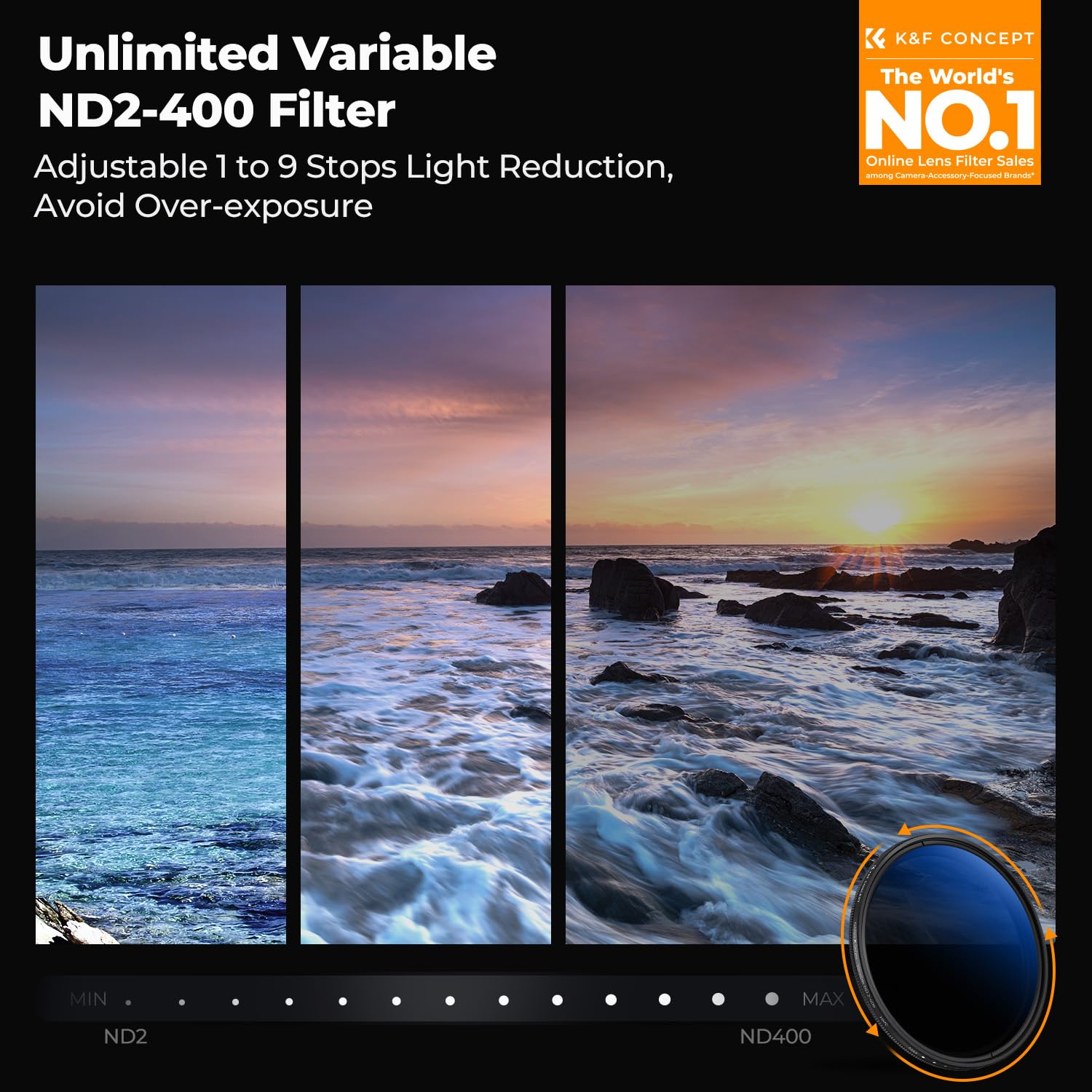 K&F CONCEPT KF Concept 67mm Variable ND Camera Lens Filter ND2-ND400 with Cap and Cloth Adjustable Ultra Slim for Camera Lenses K-Series - View 2 of 7