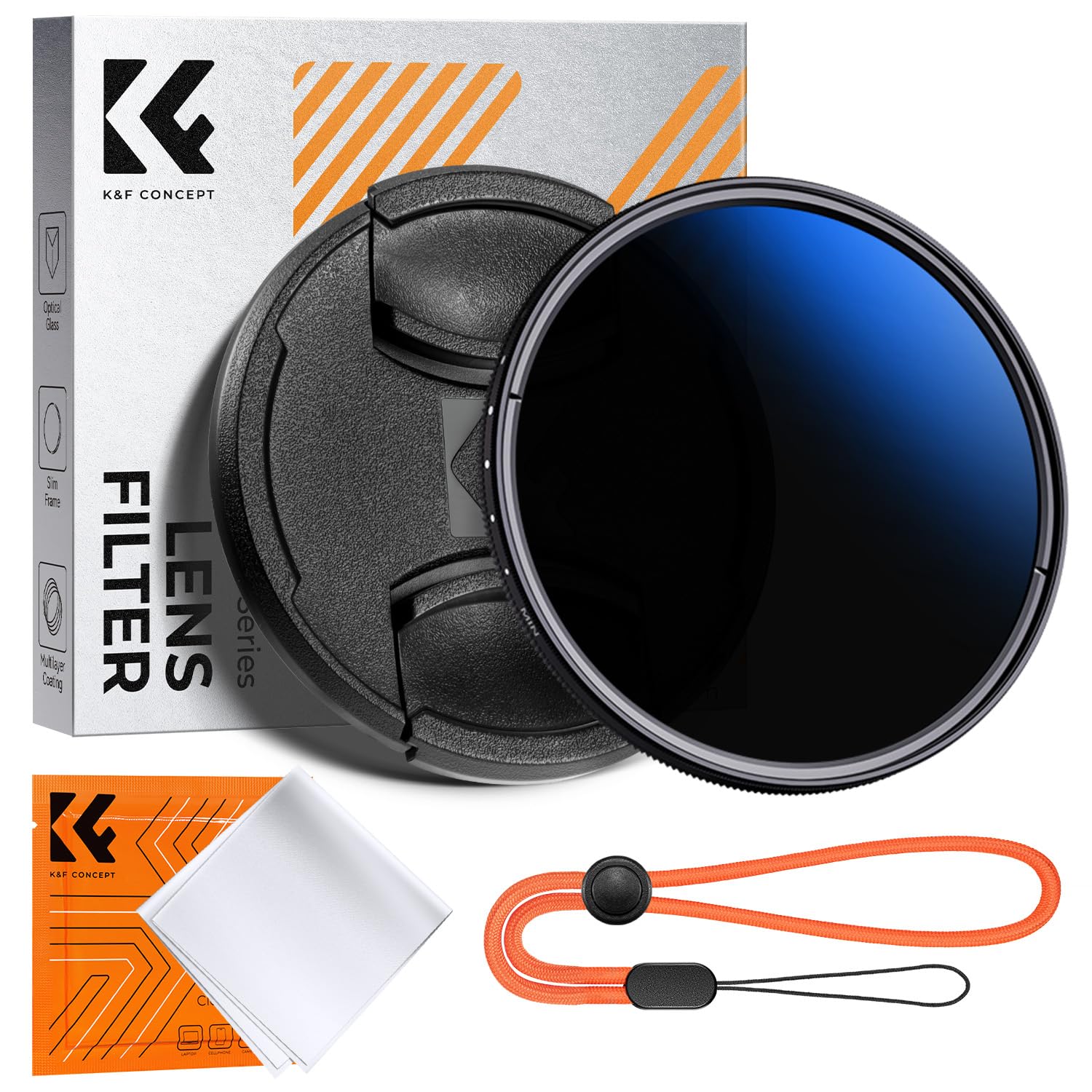 K&F Concept 55mm Variable ND Camera Lens Filter ND2-ND400 with Cap and Cloth Ultra Slim Adjustable Neutral Density for K-Series Lenses