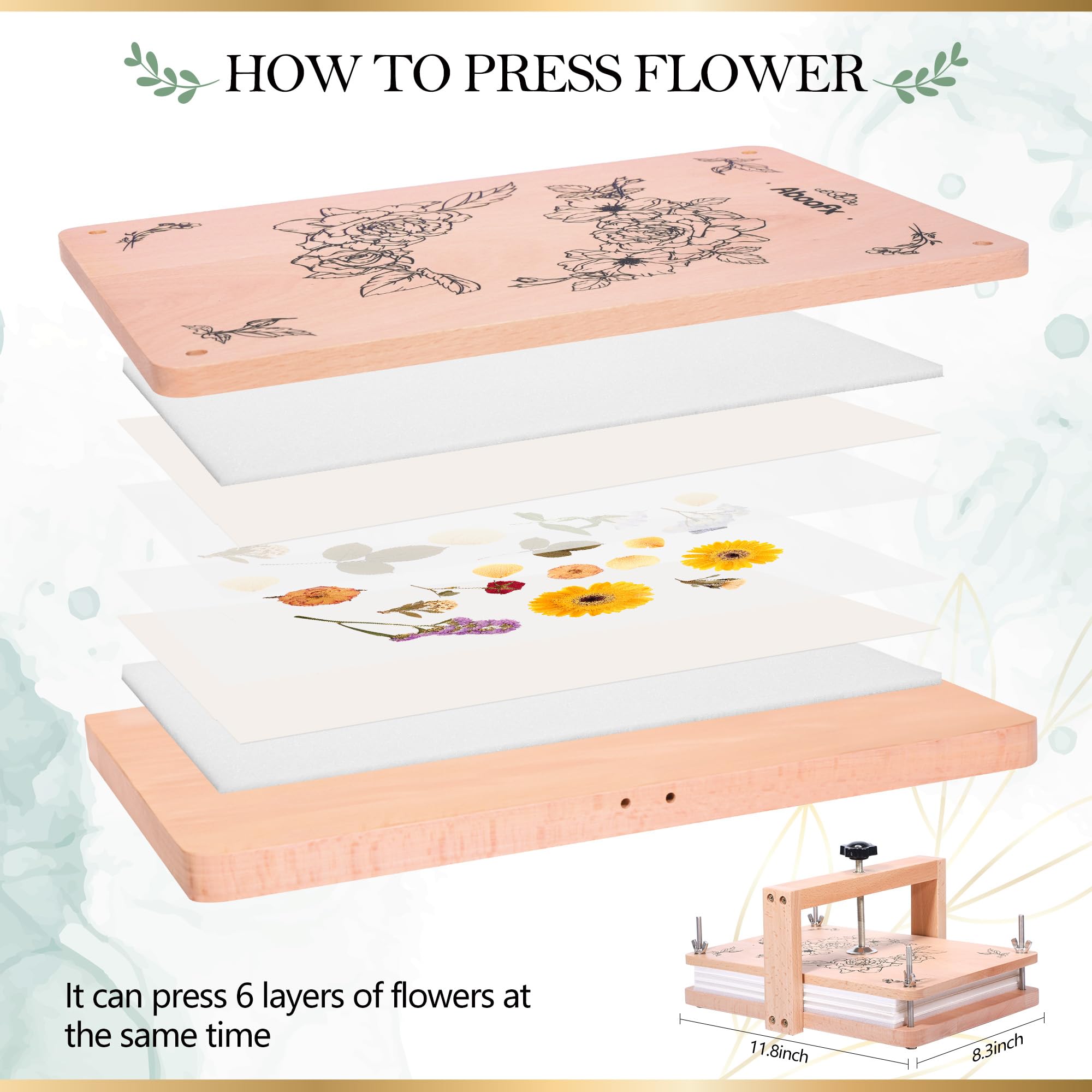 Aboofx Aboofx Large Flower Press Kit 6 Layers 11.8 x 8.3 Inch DIY Arts and Craft Kit for Dried Flower Preservation - View 3 of 7