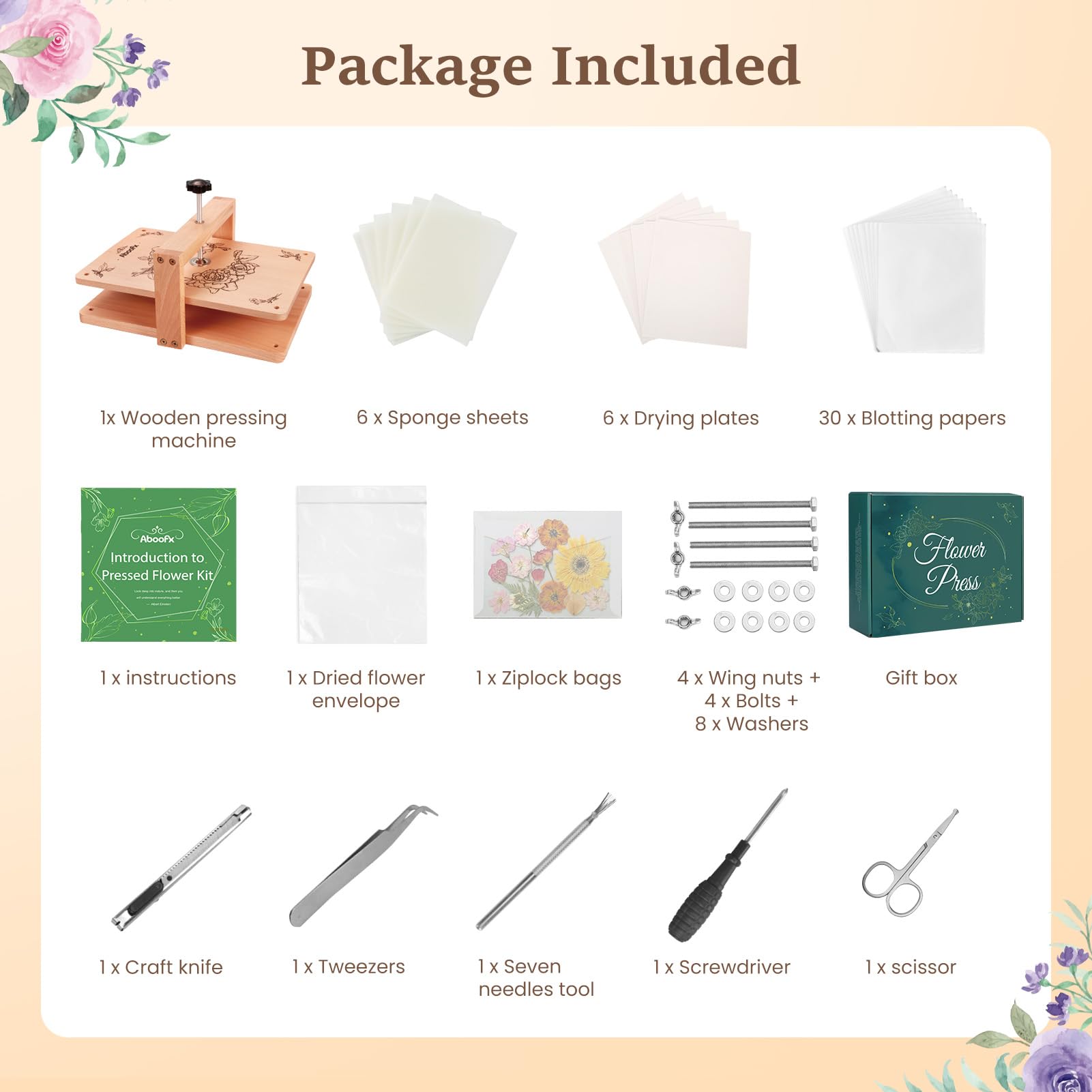 Aboofx Aboofx Large Flower Press Kit 6 Layers 11.8 x 8.3 Inch DIY Arts and Craft Kit for Dried Flower Preservation - View 7 of 7