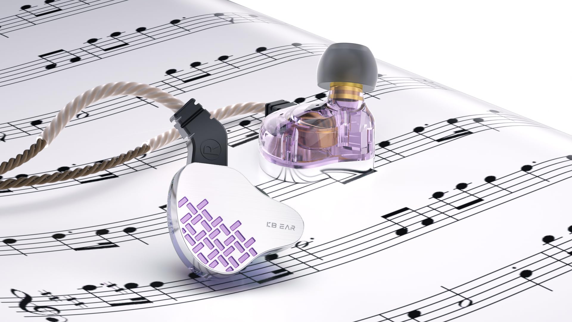 Kinboofi Kinboofi KBEAR Rosefinch Noise Cancelling In-Ear Headphones with Zinc Alloy Faceplate and Detachable Cable for Singers Pale Purple - View 2 of 7