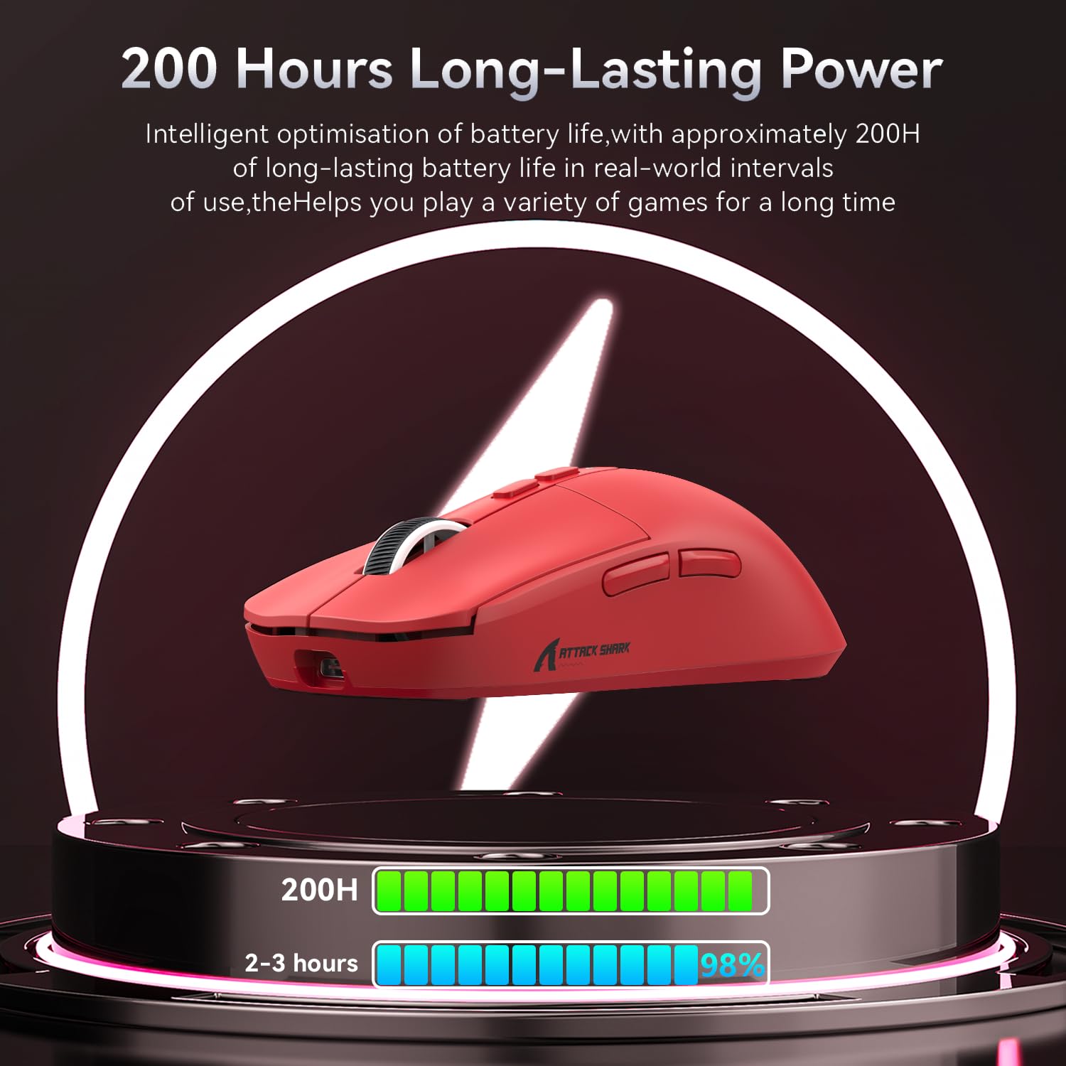 ATTACK SHARK ATTACK SHARK X6 Lightweight Wireless Gaming Mouse RGB Backlight Tri-Mode Wired 2.4GHz BT5.2 26K DPI PAW3395 Optical Sensor Red - View 8 of 9