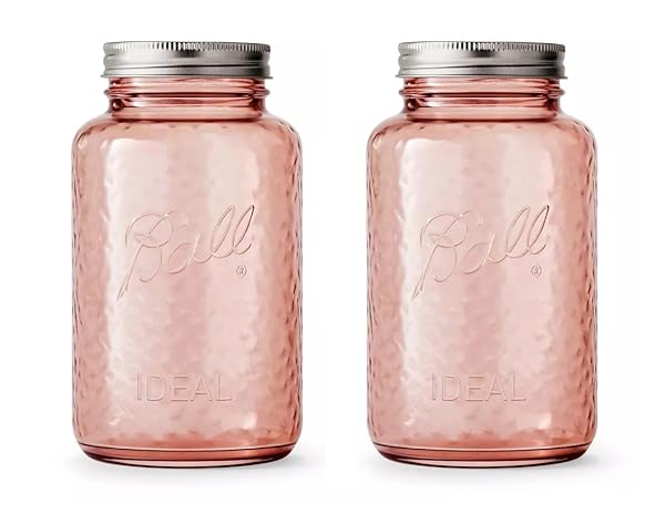 Ball Vintage Rose Canning Jars - 32 Oz Regular Mouth Quart Ball Collector's Edition, Pack of 2 with Lids & Bands