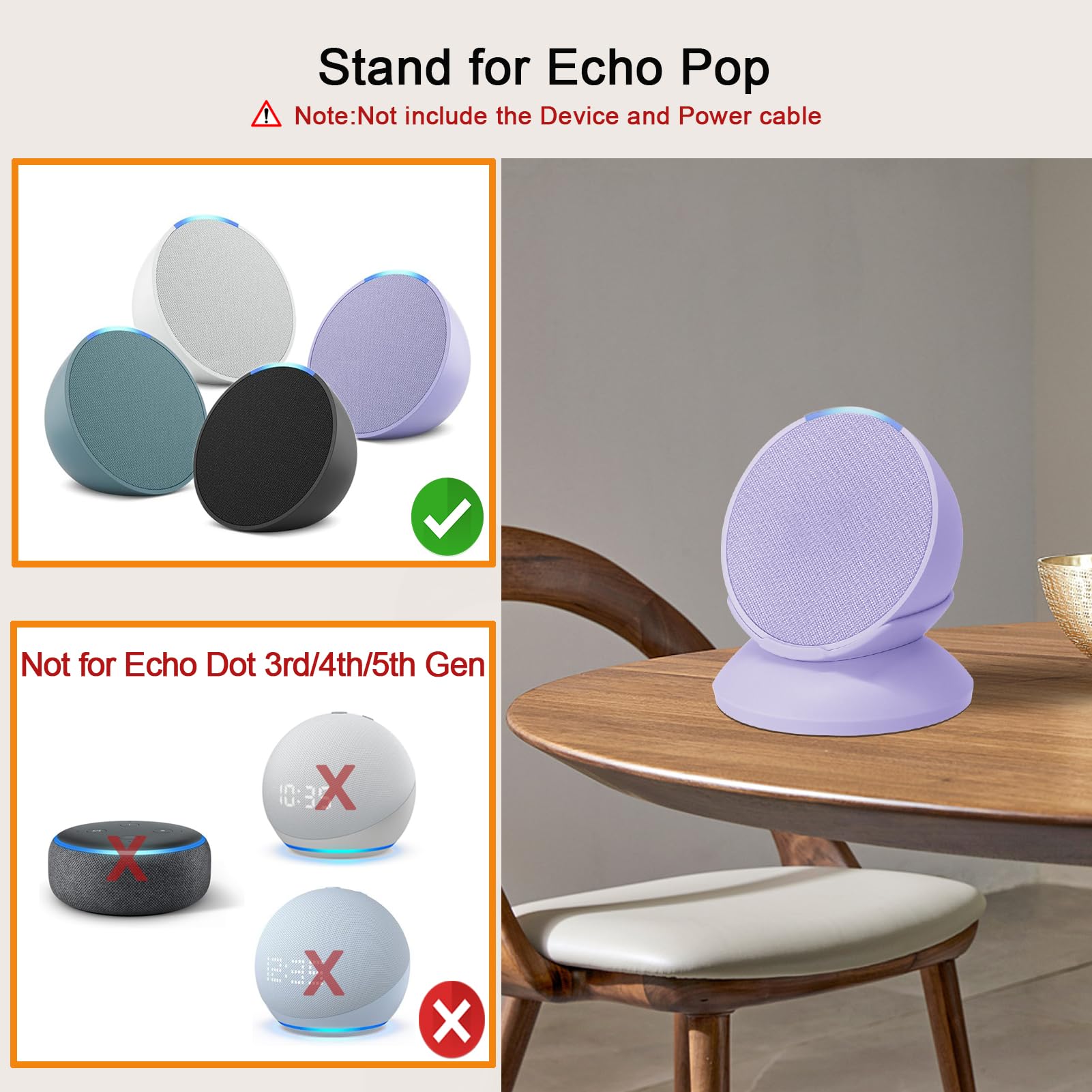C YECEN C YECEN Stand for Echo Pop Desktop Holder Mount with Built-in Cable Management in Lavender Bloom - View 2 of 6