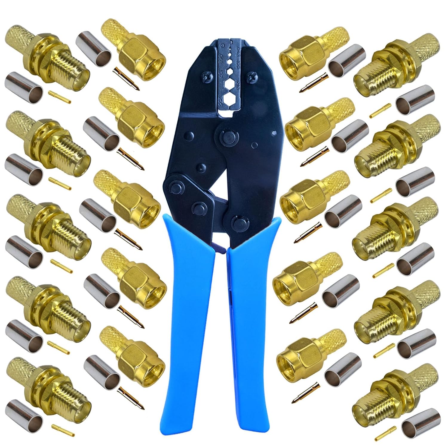Yeerong SMA Connector and Crimping Tool Kit with 10 Male and 10 Female Connectors for RG58 WIFI Antenna Extension Cable