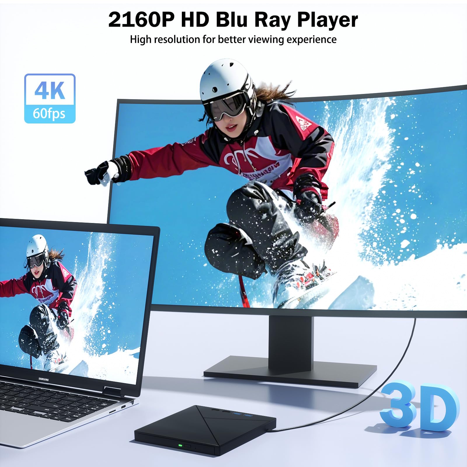 Wbacon 7 in 1 External Blu Ray Drive 4k Blu Ray Burner USB 3.0 Type C Portable CD DVD Burner 3D BD Player Compatible with Windows MacOS - View 5 of 7