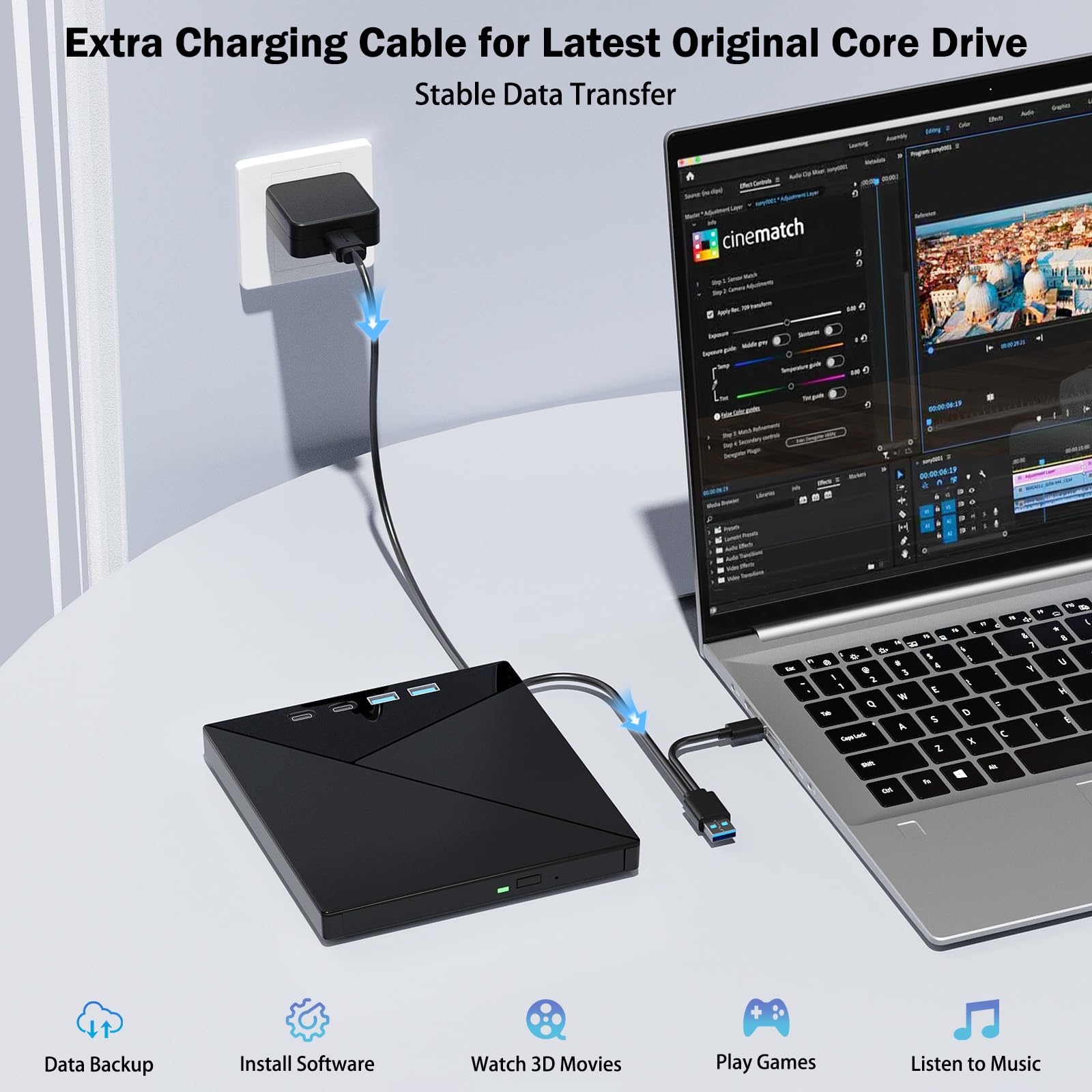 Wbacon 7 in 1 External Blu Ray Drive 4k Blu Ray Burner USB 3.0 Type C Portable CD DVD Burner 3D BD Player Compatible with Windows MacOS - View 6 of 7