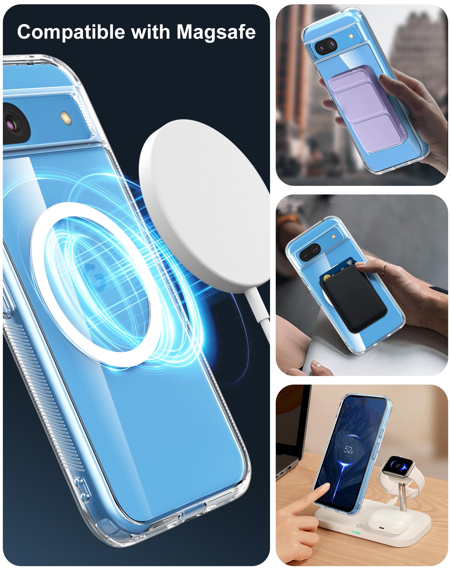 Cresee Cresee Magnetic Case for Google Pixel 8a Clear Hard Back TPU Bumper Shockproof Cover with Built-in Magnet Compatible with Magsafe - View 3 of 7